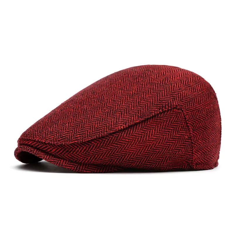 Hot Selling Autumn Winter Men British Retro Flat Top Cap Ivy Hat Spring New Cotton Herringbone Twill Beret Hat