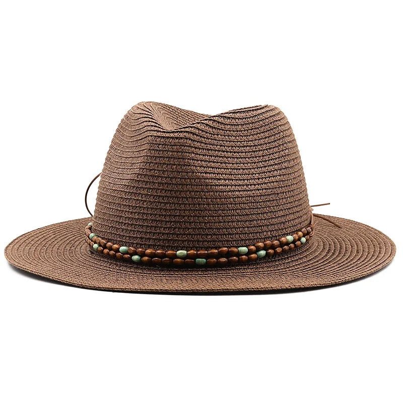 Summer Beach Fedora Hat Women Wide Brim Cowboy Straw Sun Hat for Sun Protection Outdoor Vacation
