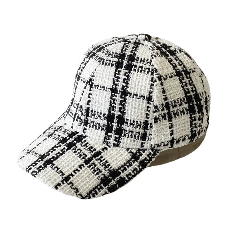 Women's Simple Versatile Cross-Border Baseball Sun Hat Black White Plaid Blended Knitted Peaked Cap Snapback