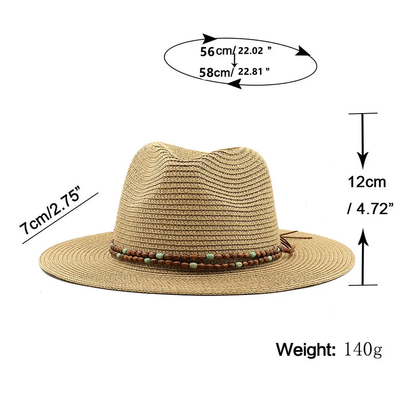 Summer Beach Fedora Hat Women Wide Brim Cowboy Straw Sun Hat for Sun Protection Outdoor Vacation