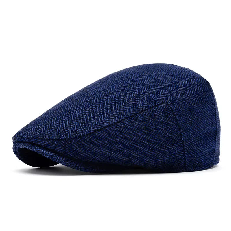 Hot Selling Autumn Winter Men British Retro Flat Top Cap Ivy Hat Spring New Cotton Herringbone Twill Beret Hat