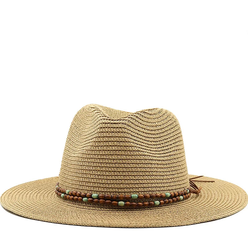 Summer Beach Fedora Hat Women Wide Brim Cowboy Straw Sun Hat for Sun Protection Outdoor Vacation